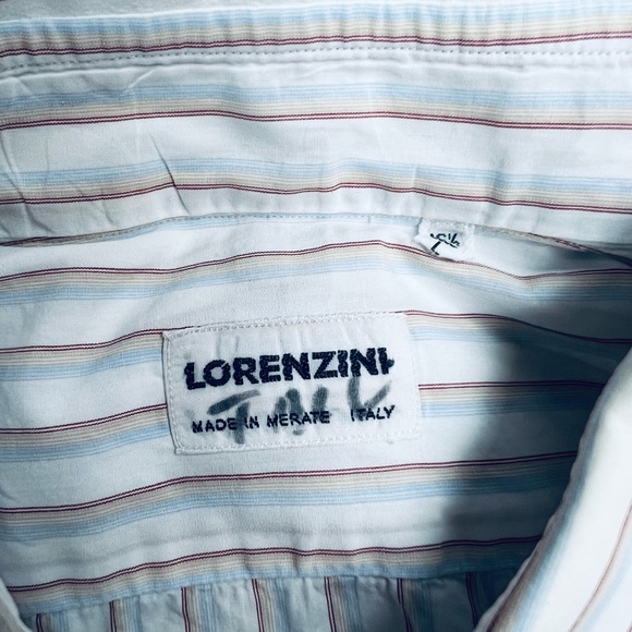 Lorenzini White w/ Red, Gold & Blue Stripe Shirt 16.5 34/35 - Picture 3 of 4